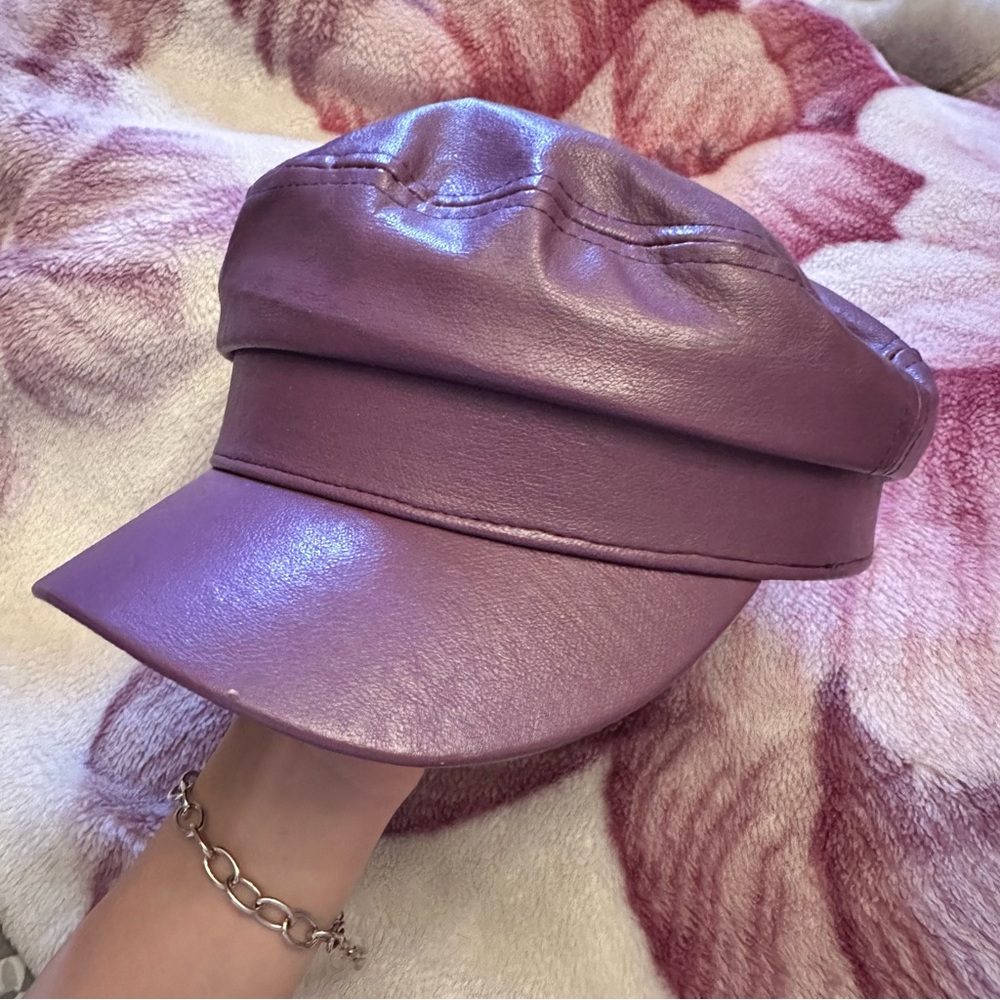 Faux leather purple cabby hat